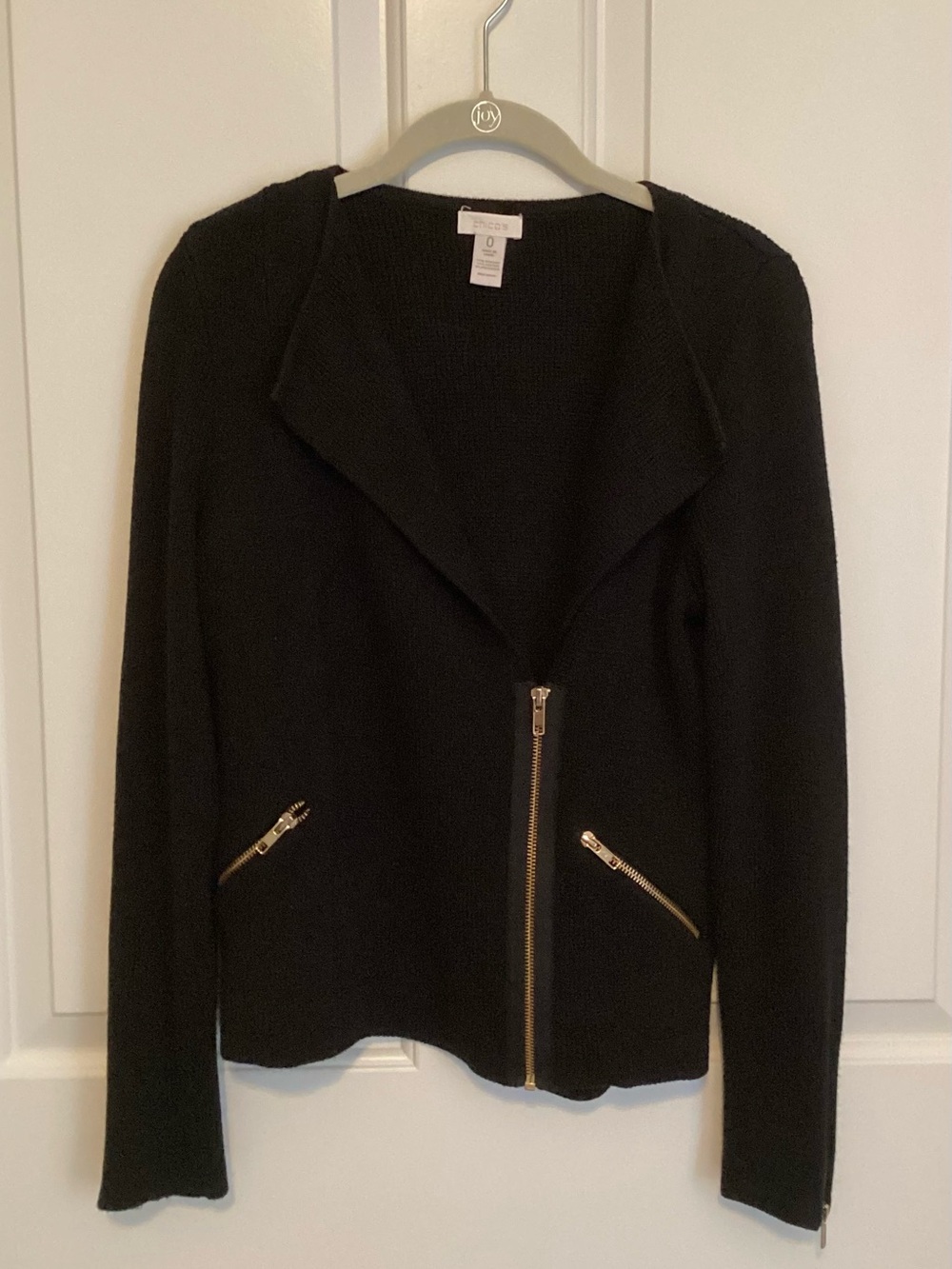 Chico's Black Knit Moto Jacket with Gold Zippers